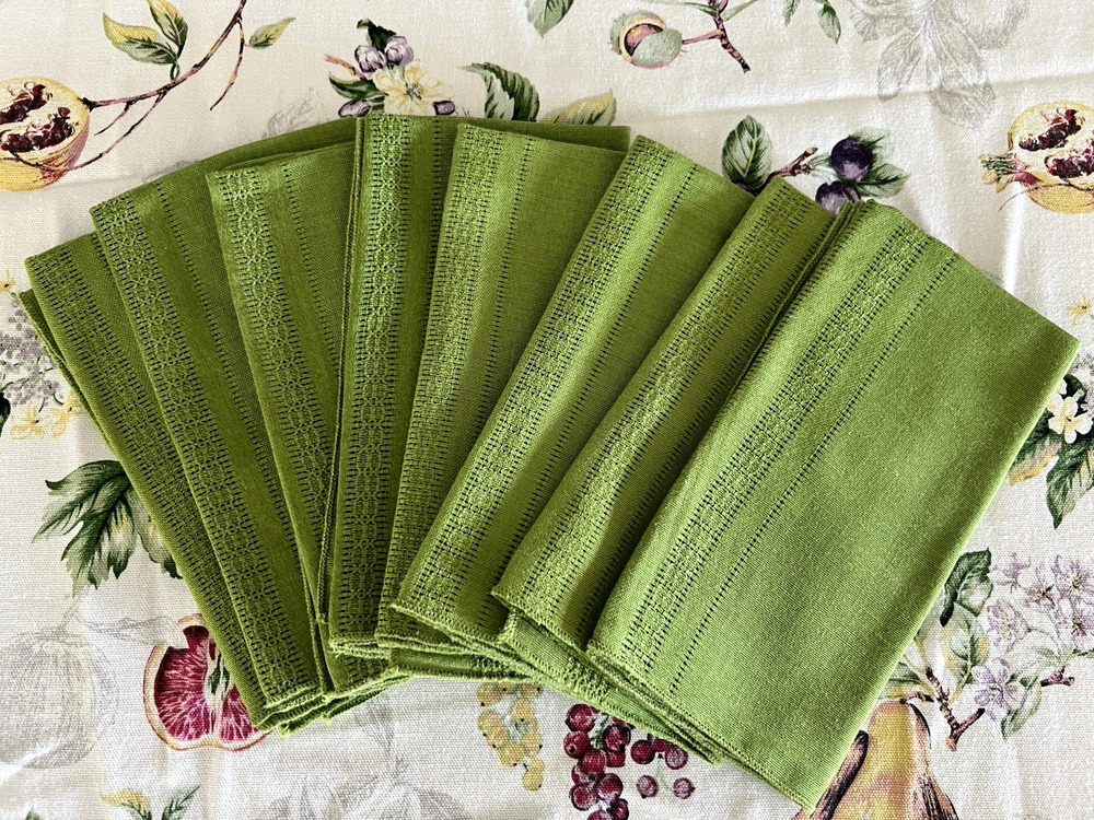 VTG 1970s Colorful PRESERVES Fruit Cotton Tablecloth 81x59 w/ 8 Green Napkins